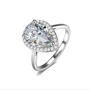Cubic Zirconia  4 Carat Teardrop Halo Engagement/Wedding Ring